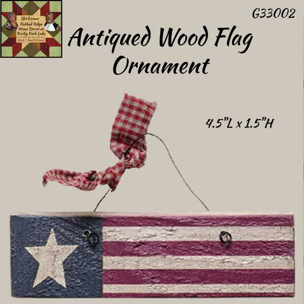 Hanging Wood Antiqued Flag Ornament