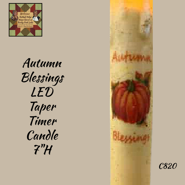 Autumn Blessings LED Taper Timer Candle 7"H