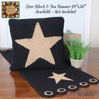 Star Black & Tan Hooked Pillow 14x14