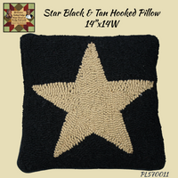 Star Black & Tan Hooked Pillow 14x14