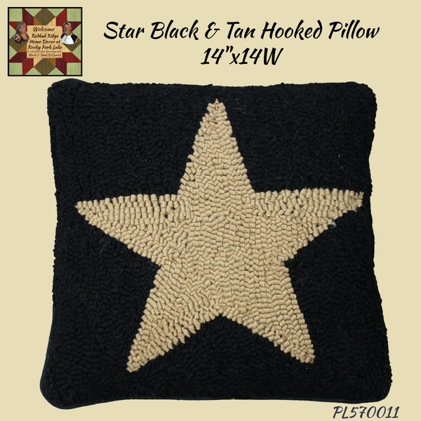Star Black & Tan Hooked Pillow 14x14
