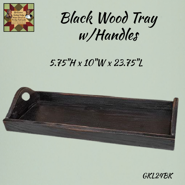 Black Wood Tray w/Handles 23.75"L