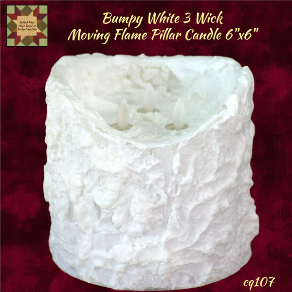 Bumpy White 3 Wick Moving Flame Realistic Candle 6"x 6"