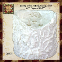 Bumpy White 3 Wick Moving Flame Realistic Candle 6"x 6"