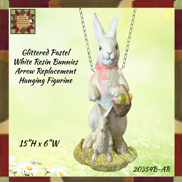 Glittered White Resin Bunnies  Arrow Replacement Hanging Figurine Sign