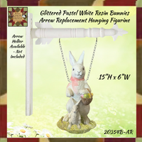 Glittered White Resin Bunnies  Arrow Replacement Hanging Figurine Sign