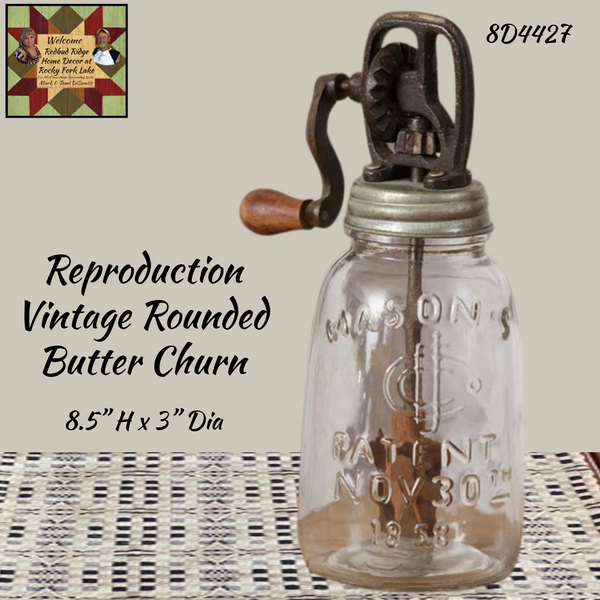 Mason Jar Rounded Reproduction Butter Churn 8.5"H