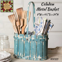 Basket Metal Celadon Divided Metal Distressed Aged Turquoise