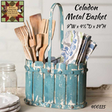 Basket Metal Celadon Divided Metal Distressed Aged Turquoise