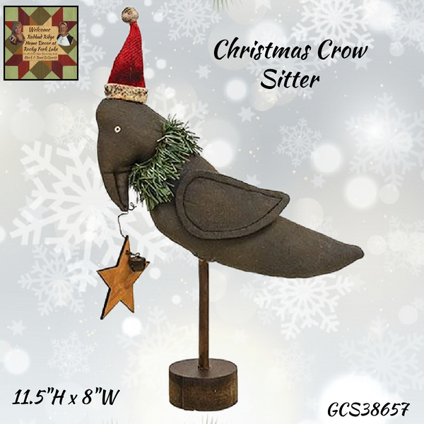 Christmas Grungy Crow Sitter 11.5"H