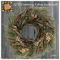 Cream & Cranberry Berry Icy, Pine Wreath 32"D