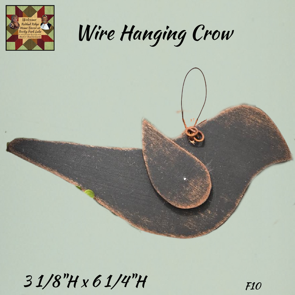 Crow Distressed Black Wire Hanging Wood