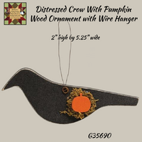 Crow Distressed With Pumpkin Wood Ornament