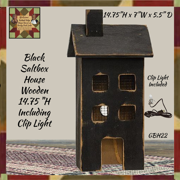 Black Saltbox House 14.75"H Distressed & Lighted