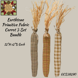 Carrots or Corn Cobs Earthtone Primitive Fabric 3 Set Bundle
