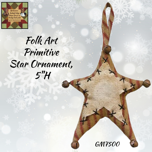 Folk Art Primitive Star Ornament, 5"