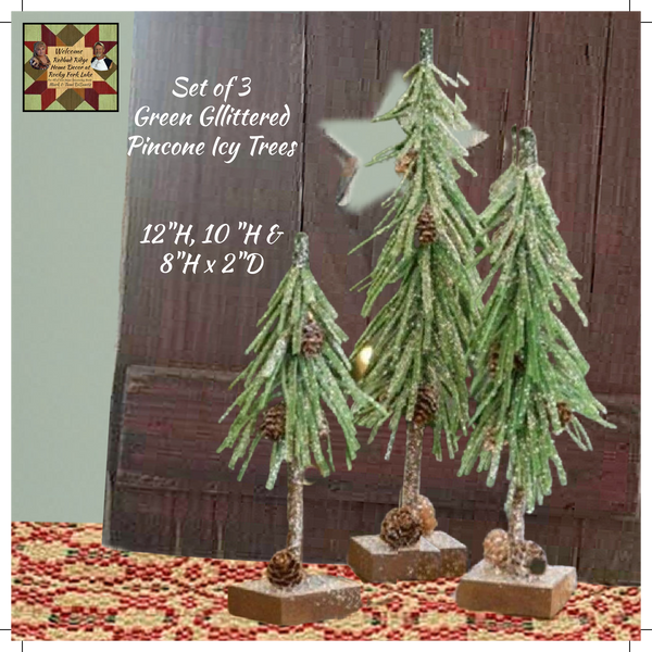 Glitter Icy Green  Christmas Icy Trees Set of 3
