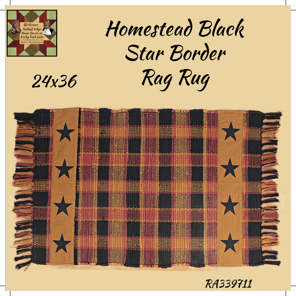 Homestead Star Border Black Rag Rug