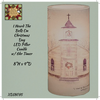 I Heard The Bells On Christmas Day LED Pillar Candle w/ Timer 8"
