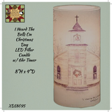 I Heard The Bells On Christmas Day LED Pillar Candle w/ Timer 8"