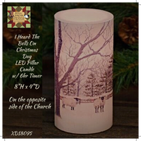 I Heard The Bells On Christmas Day LED Pillar Candle w/ Timer 8"