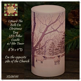 I Heard The Bells On Christmas Day LED Pillar Candle w/ Timer 8"
