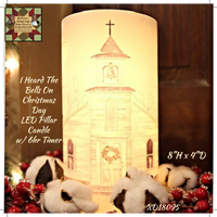I Heard The Bells On Christmas Day LED Pillar Candle w/ Timer 8"