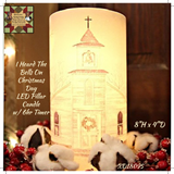 I Heard The Bells On Christmas Day LED Pillar Candle w/ Timer 8"