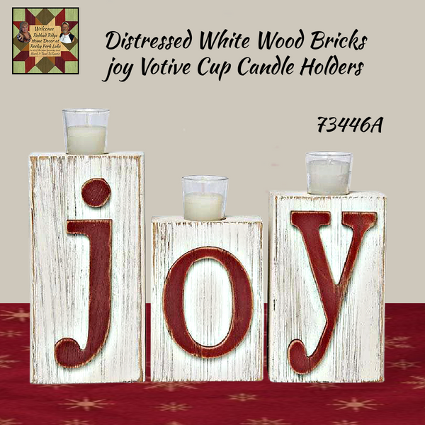 Joy White Wood Brick Votive Candle Holder 3pc Set