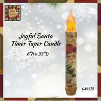 Christmas Taper Candle Primitive Christmas Joyful Santa LED Timer