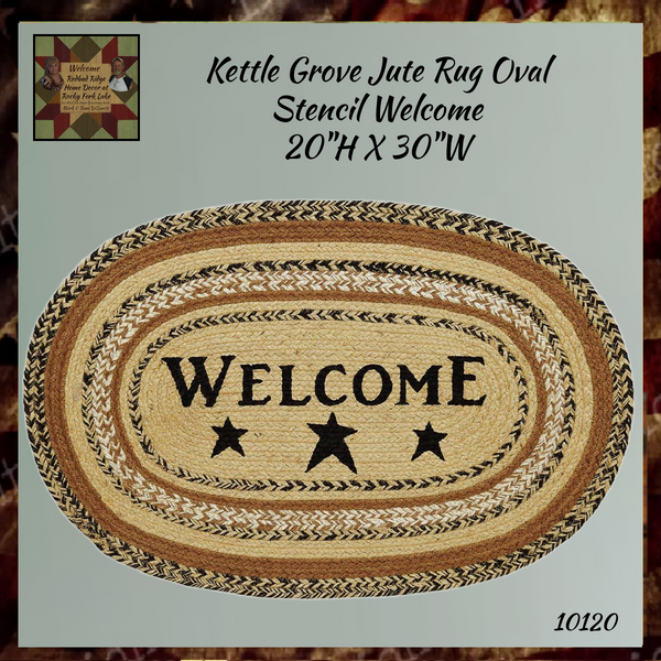 Kettle Grove Jute Rug Oval Stencil Welcome 20x30
