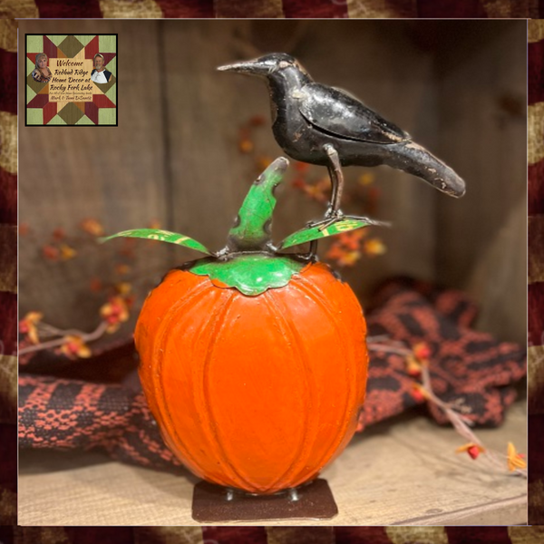 Crow on Pumpkin Metal Art