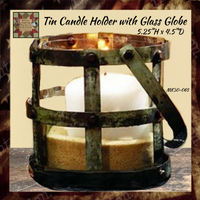 Distressed Tin & Glass Lantern Candle Holder