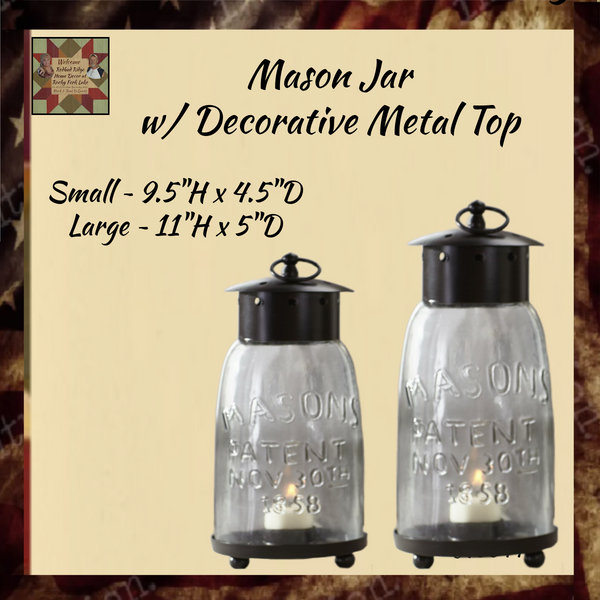 Mason Jar Lantern with Decorative Lids 2 Sizes