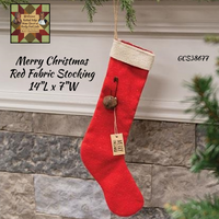 Merry Christmas Red Fabric Stocking  14"L x 7"W