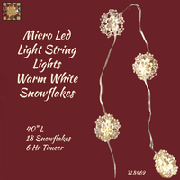Micro 40"Mini Snowflake Warm White 18 Timer Fairy Light Strand String Set