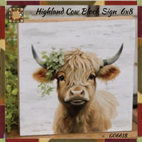 Highland Cow Portrait Block Sign