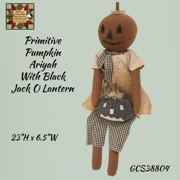 Primitive Pumpkin Girl Aryiah With Black Jack O Lantern