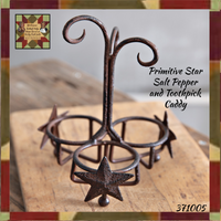 Primitive Star Salt Pepper and Toothpick Caddy, Including Shakers