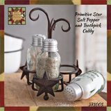 Primitive Star Salt Pepper and Toothpick Caddy, Including Shakers