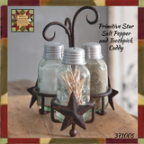 Primitive Star Salt Pepper and Toothpick Caddy, Including Shakers