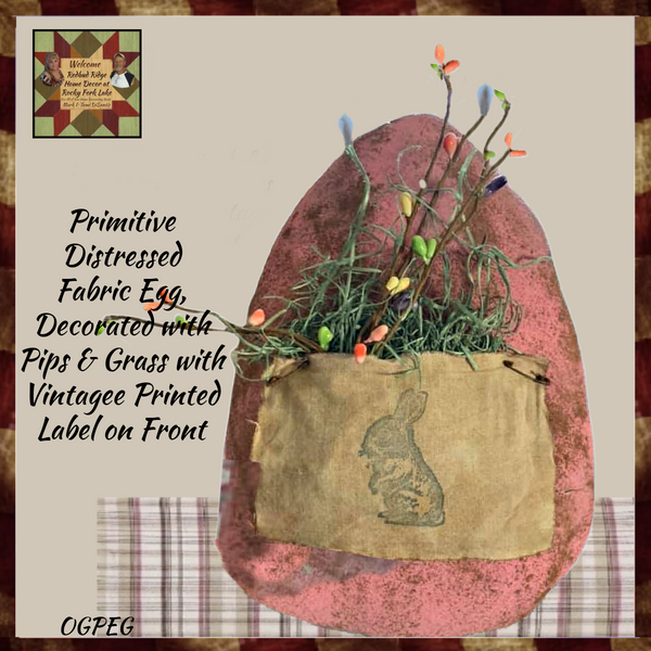 Distressed & Aged Large Fabric Egg 11"x8"x3"