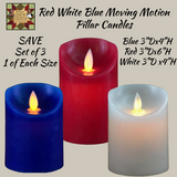 Red White Blue Moving Flame Pillar Timer Candles