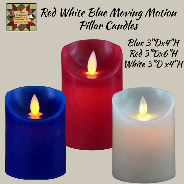 Red White Blue Moving Flame Pillar Timer Candles