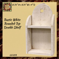 Rustic White Wood Rounded Top Double Shelf 15.75" H