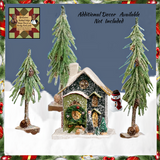 Green Snowy Saltbox House Lighted