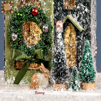 Green Snowy Saltbox House Lighted