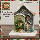 Green Snowy Saltbox House Lighted