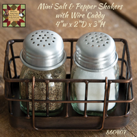 Mini Salt & Pepper Shakers, Including Copper Colored Wire Caddy