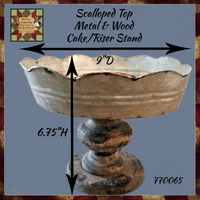 Scalloped Galvanized Metal and Wood Cake Stand or Riser